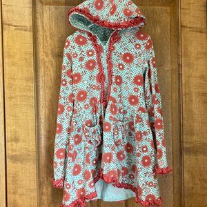 Mustard Pie Girls Sugar Knoll Aqua Red Full Zip Hoodie Ruffles Size 7